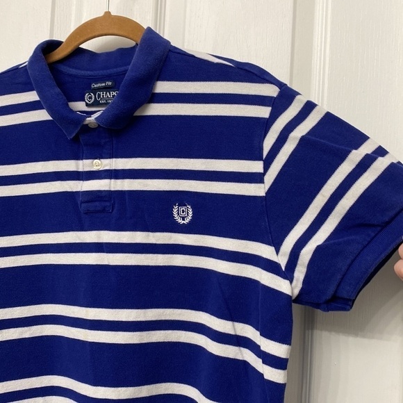 Chaps Custom Fit Striped Short Sleeve Polo Shirt Blue White Size Large - Picture 5 of 9